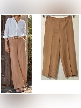 J Jill Wide Leg Tan Linen-Blend Trouser Pants Modern Elegant Versatile Delicate